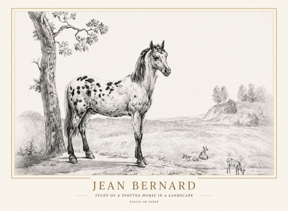 Jean Bernard Study of a Spotted Horse in a Landscape No1 - Affiche