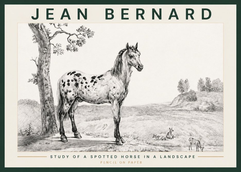 Jean Bernard Study of a Spotted Horse in a Landscape No3 - Affiche