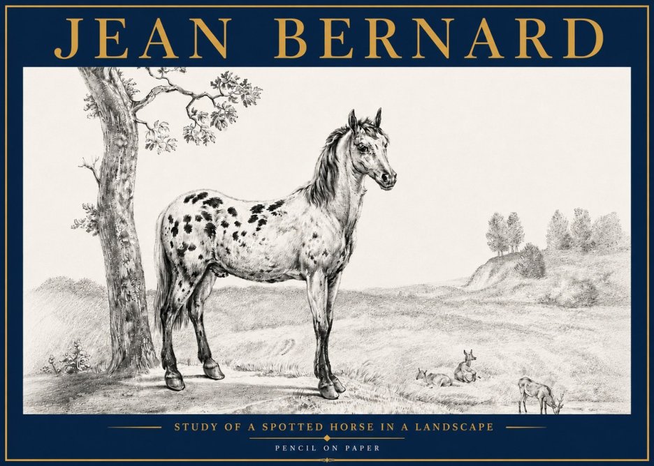 Jean Bernard Study of a Spotted Horse in a Landscape No5 - Affiche