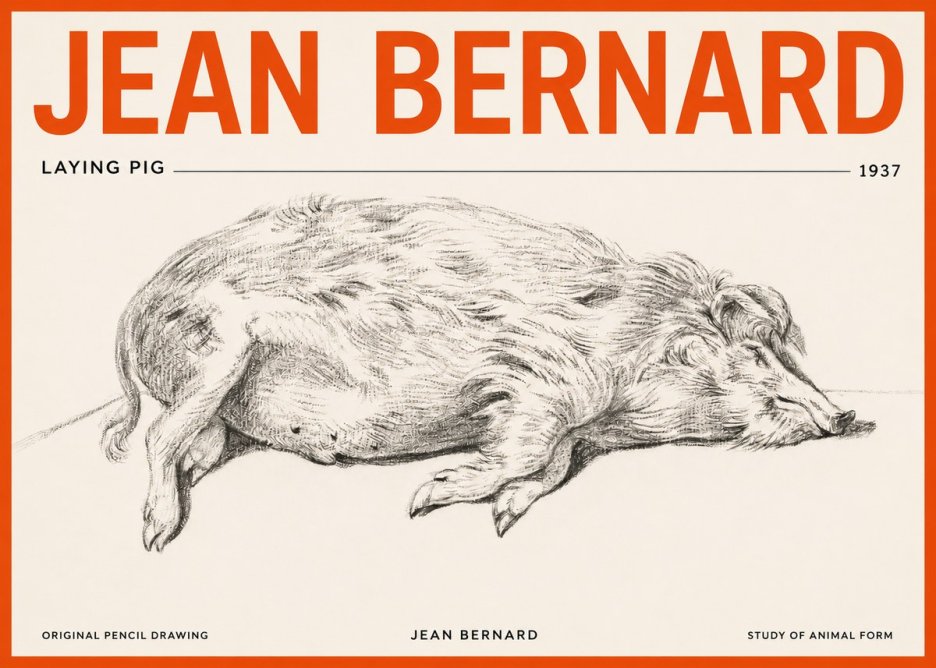 Jean Bernard Laying Pig No2 - Affiche
