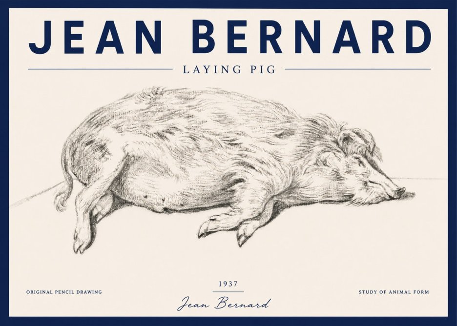 Jean Bernard Laying Pig No4 - Affiche