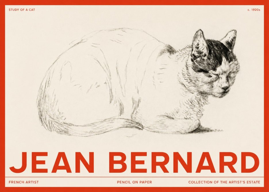 Jean Bernard Study of a Cat III No2 - Affiche