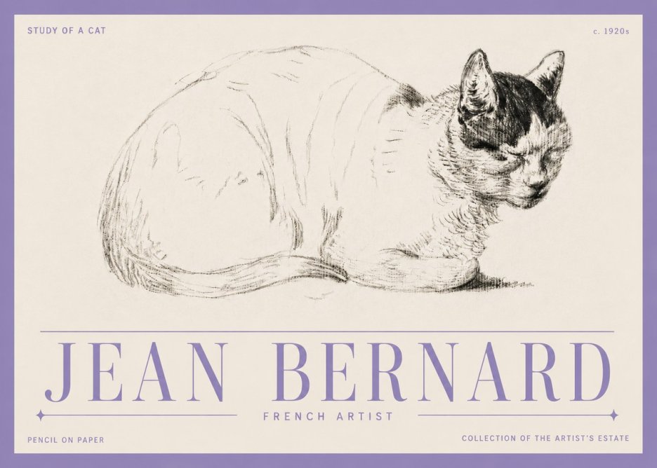 Jean Bernard Study of a Cat III No5 - Affiche