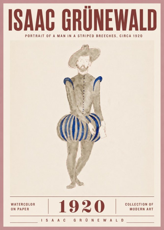 Isaac Grünewald Portrait of a Man in a Striped Breeches No5 - Affiche