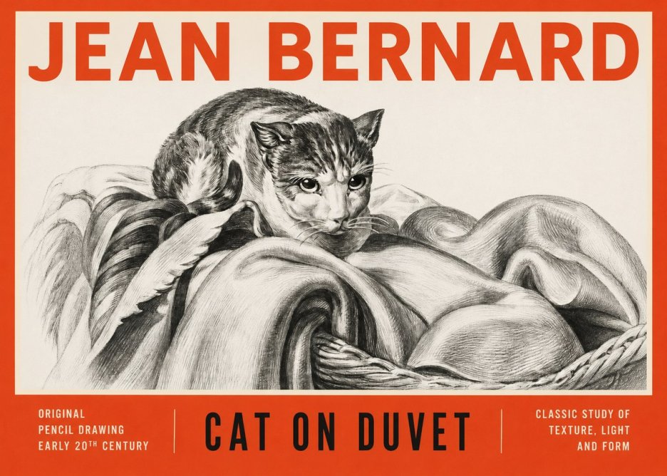 Jean Bernard Cat on a Blanket No4 - Affiche