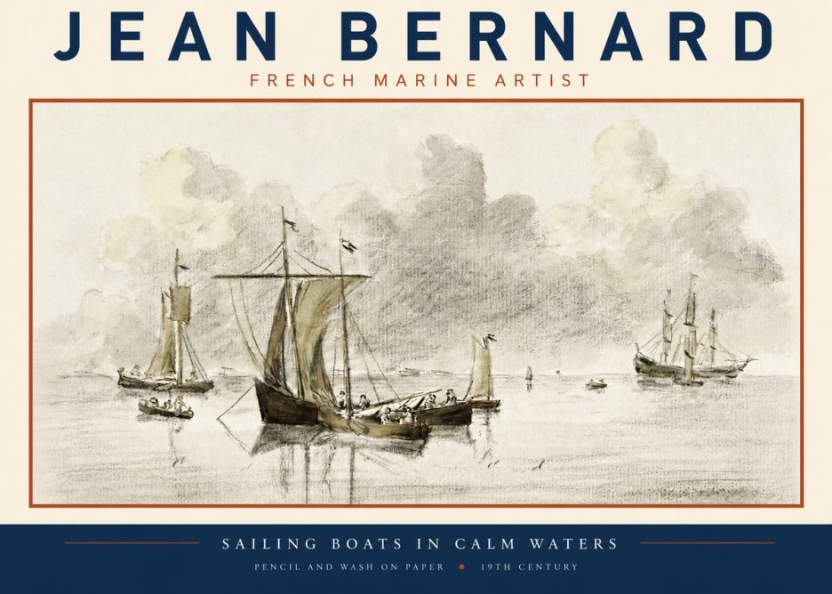 Jean Bernard Sailing Boats in Calm Waters No3 - Affiche