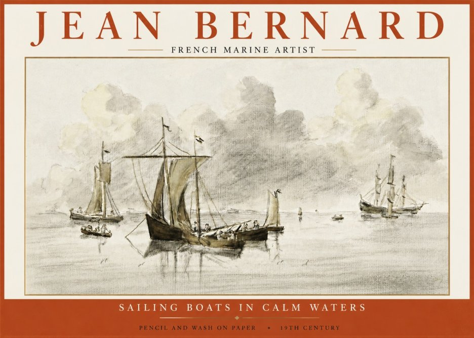 Jean Bernard Sailing Boats in Calm Waters No5 - Affiche