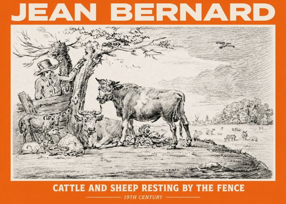 Jean Bernard Cattle and Sheep Resting by the Fence No2 - Affiche