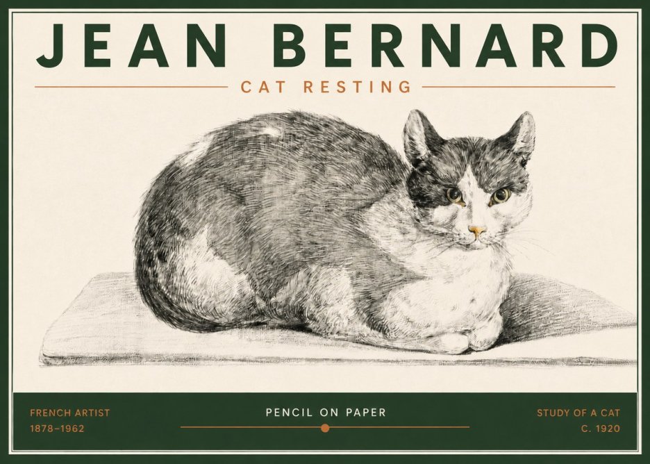 Jean Bernard Cat Study XI No6 - Affiche