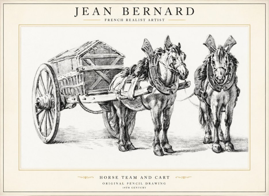 Jean Bernard Horse Team and Cart No1 - Affiche