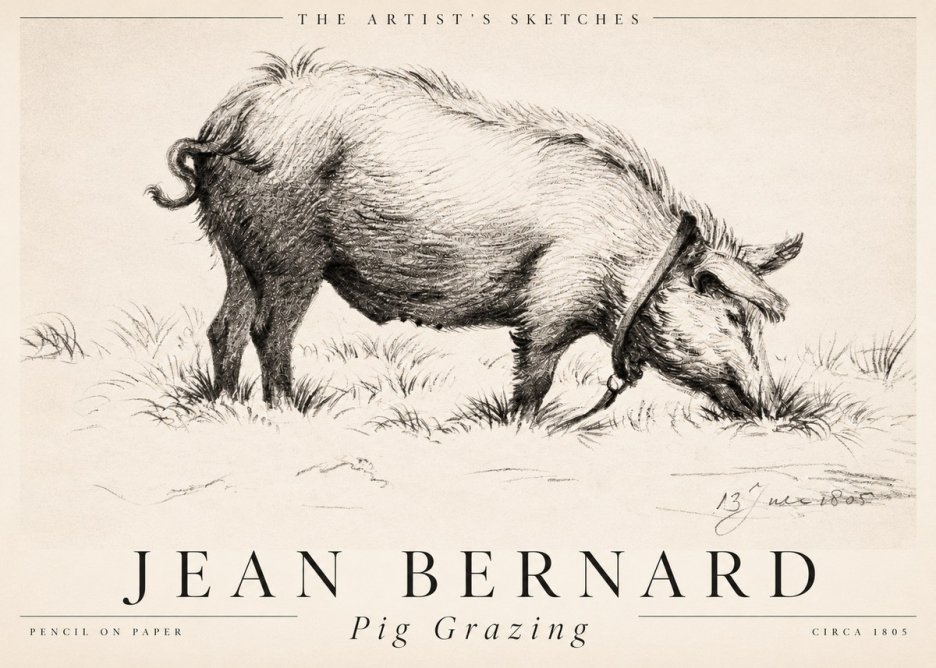 Jean Bernard Pig Grazing No2 - Affiche