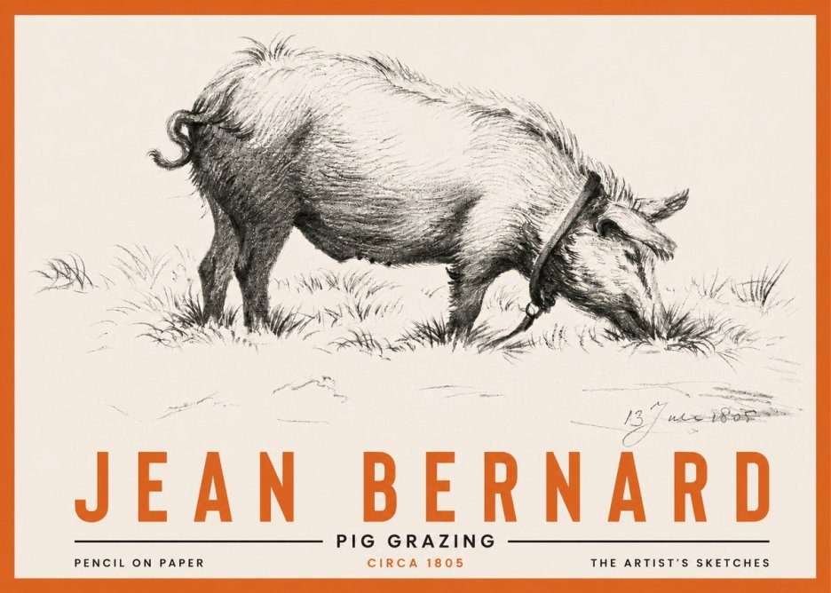 Jean Bernard Pig Grazing No4 - Affiche