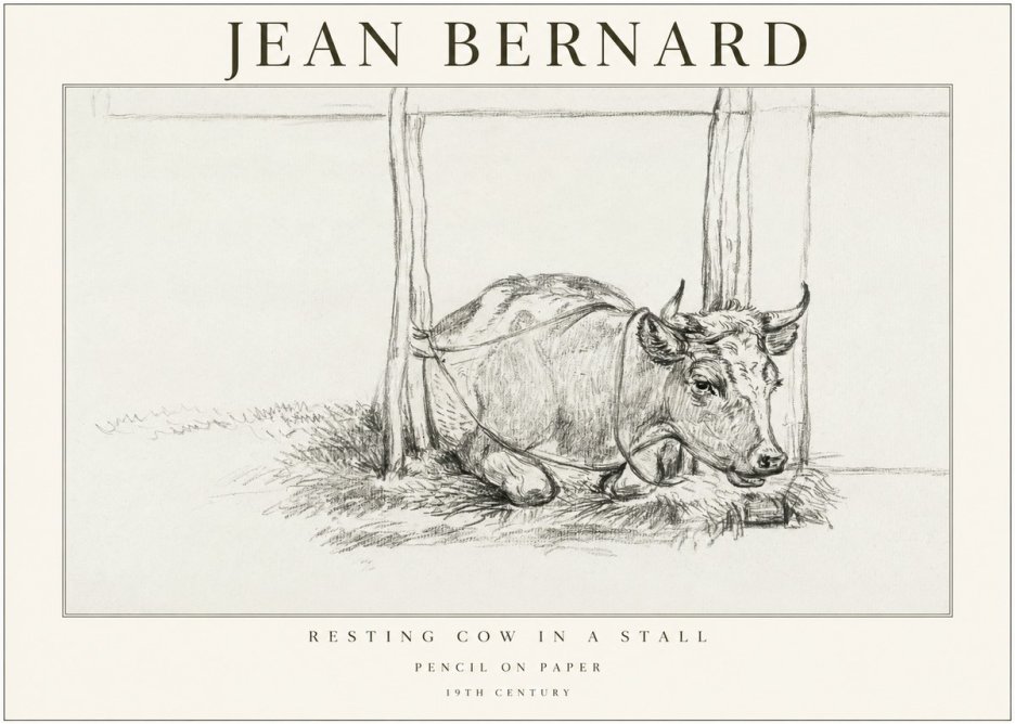 Jean Bernard Resting Cow in a Stall No1 - Affiche