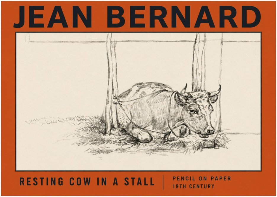 Jean Bernard Resting Cow in a Stall No2 - Affiche