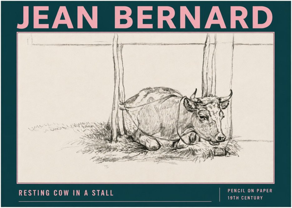 Jean Bernard Resting Cow in a Stall No3 - Affiche