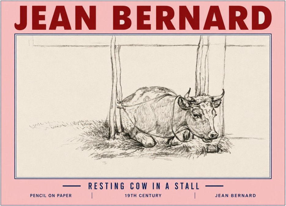 Jean Bernard Resting Cow in a Stall No6 - Affiche