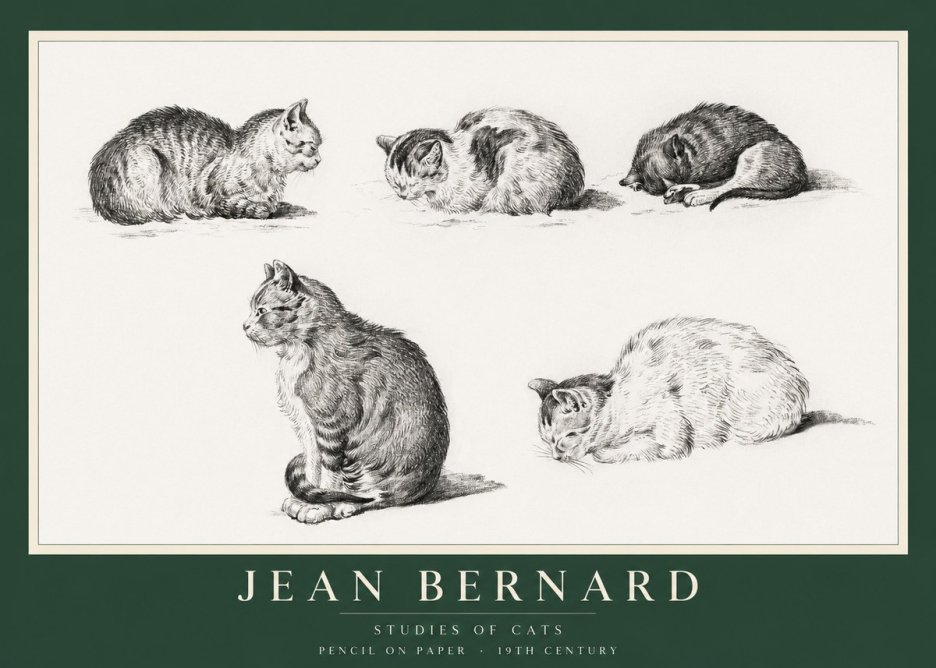 Jean Bernard Studies of Cats No1 - Affiche