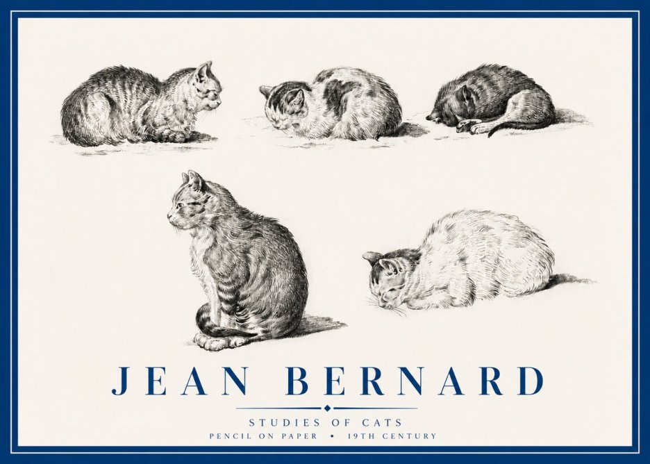Jean Bernard Studies of Cats No3 - Affiche