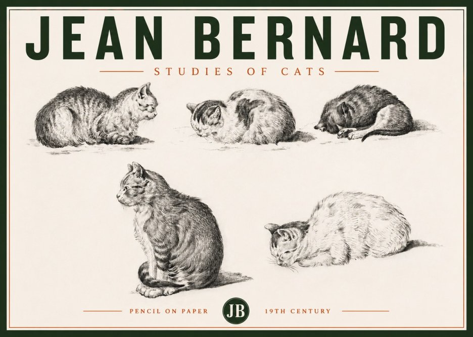 Jean Bernard Studies of Cats No4 - Affiche