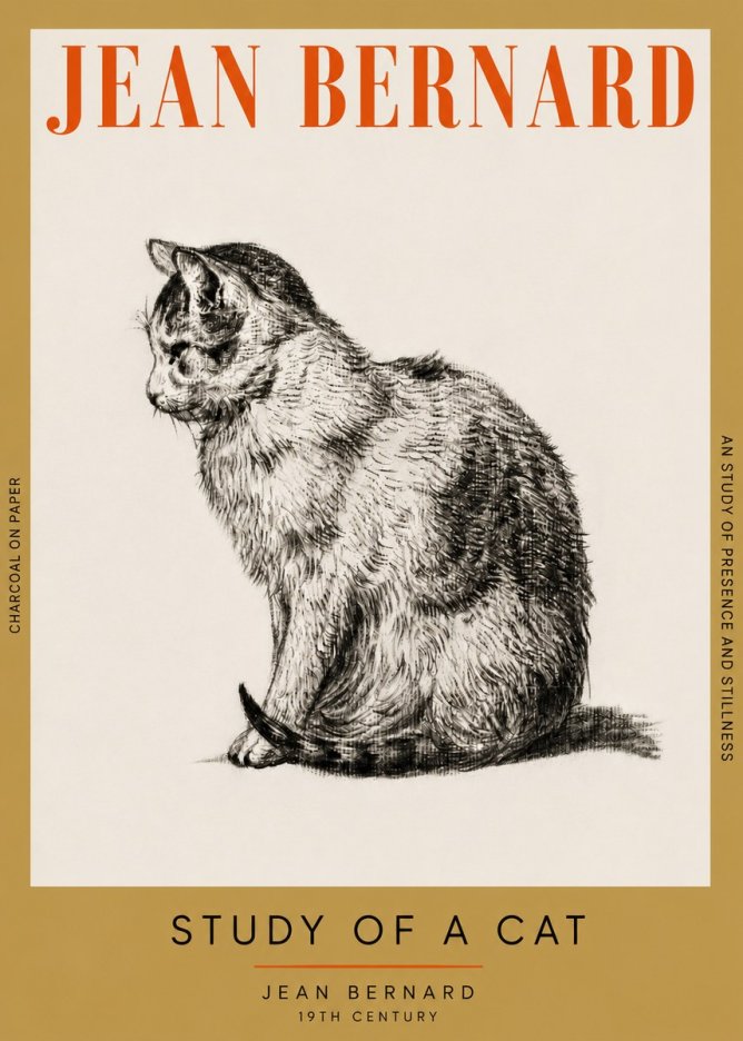 Jean Bernard Study of a Cat IV No4 - Affiche