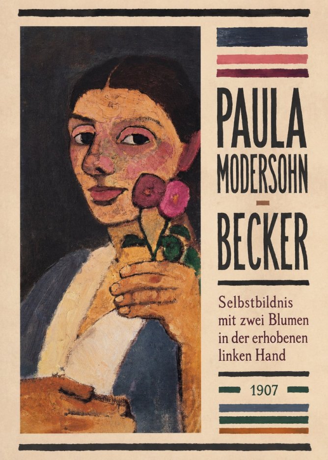 Paula Modersohn-Becker Selbstbildnis Mit Zwei Blumen in Der Erhobenen Linken Hand No4 - Affiche
