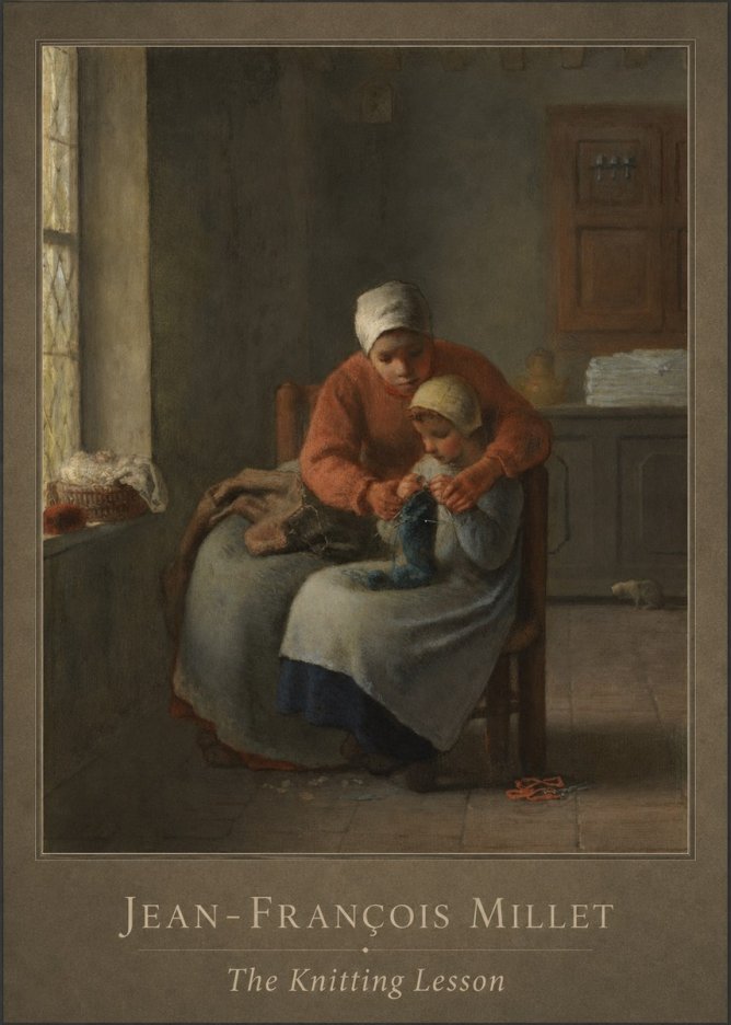 Jean-François Millet The Knitting Lesson II No1 - Affiche