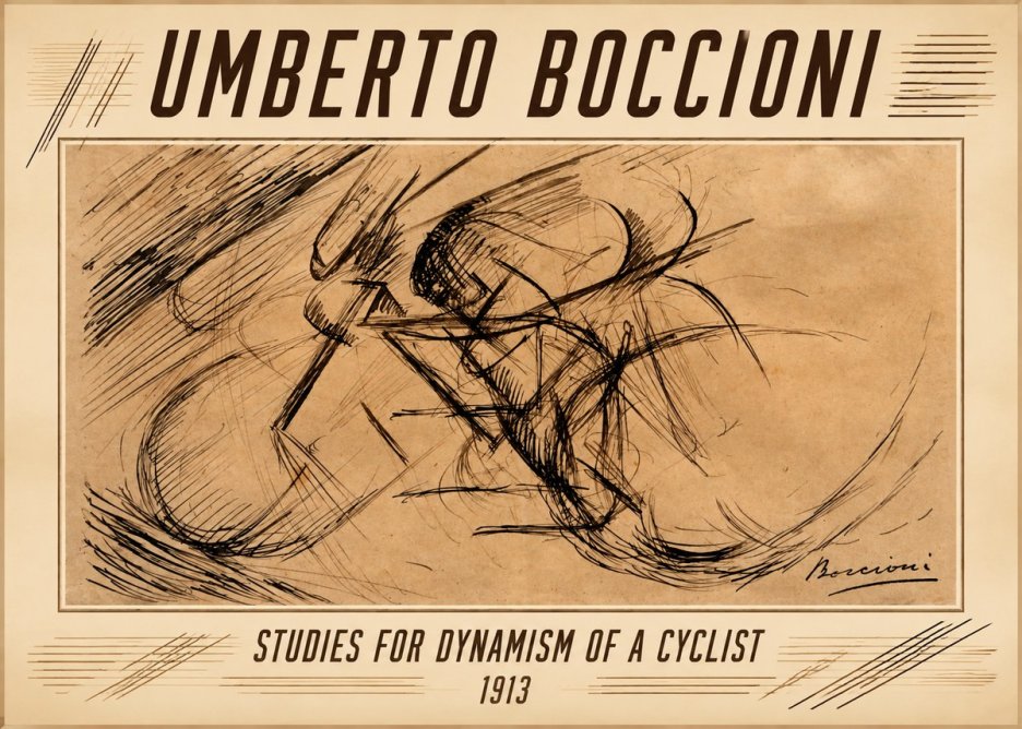Umberto Boccioni Studies for Dynamism of a Cyclist No1 - Affiche
