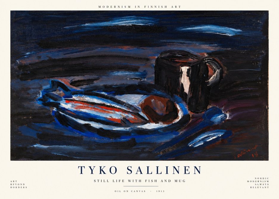 Tyko Sallinen Still Life with Fish and Mug No1 - Affiche