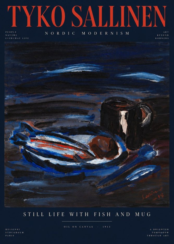 Tyko Sallinen Still Life with Fish and Mug No4 - Affiche