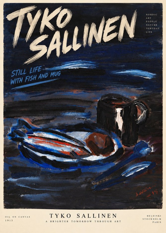 Tyko Sallinen Still Life with Fish and Mug No6 - Affiche