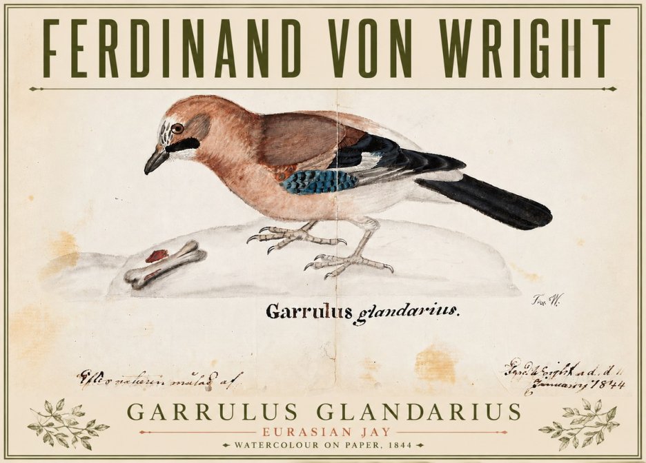 Ferdinand von Wright Garrulus Glandarius No4 - Affiche