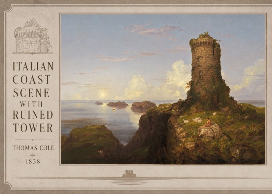 Thomas Cole Italian Coast Scene with Ruined Tower I No2 - Affiche