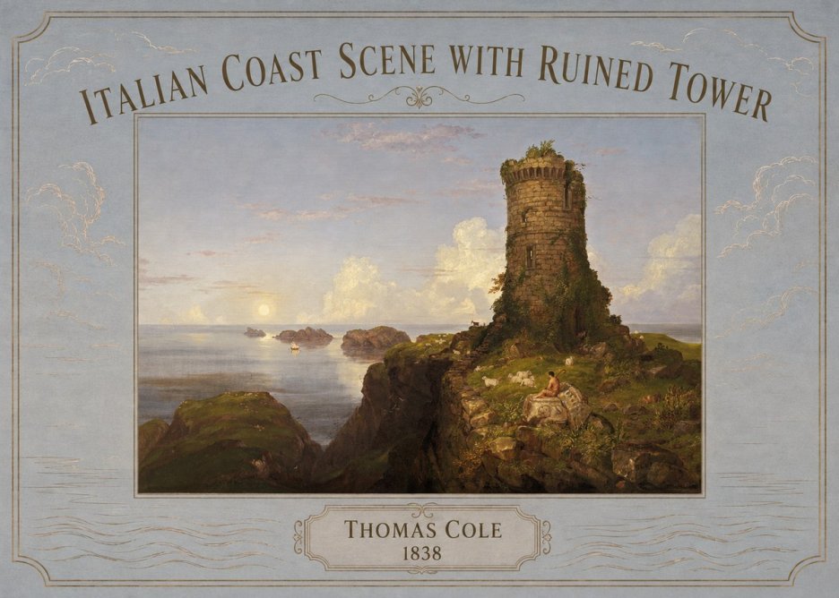Thomas Cole Italian Coast Scene with Ruined Tower I No3 - Affiche