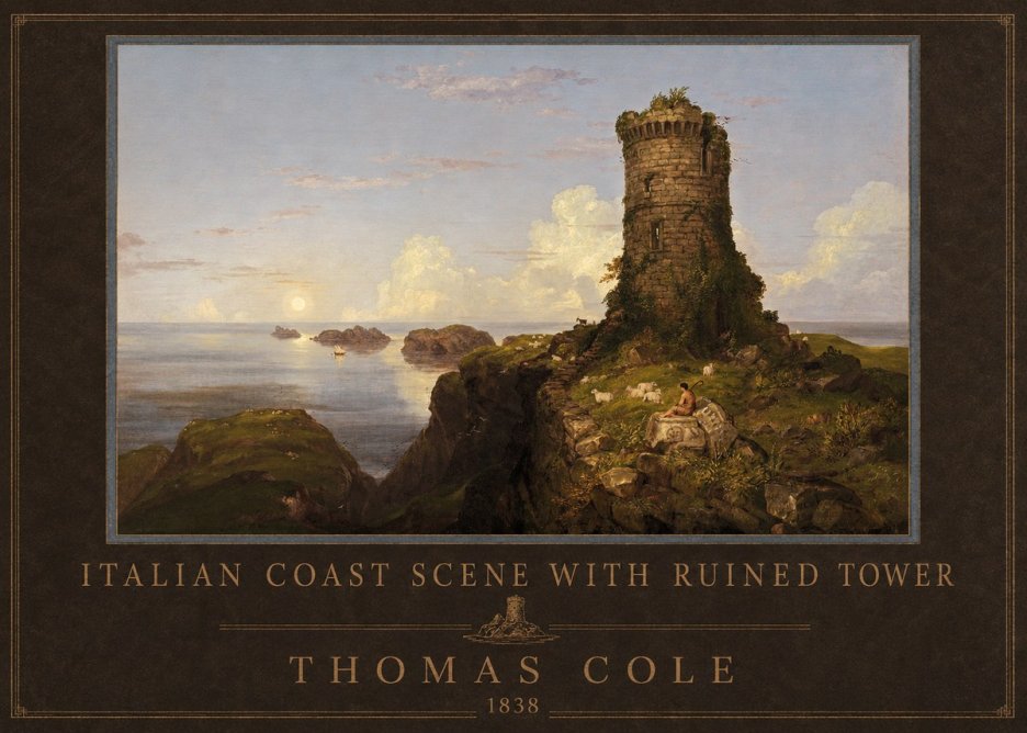 Thomas Cole Italian Coast Scene with Ruined Tower I No4 - Affiche
