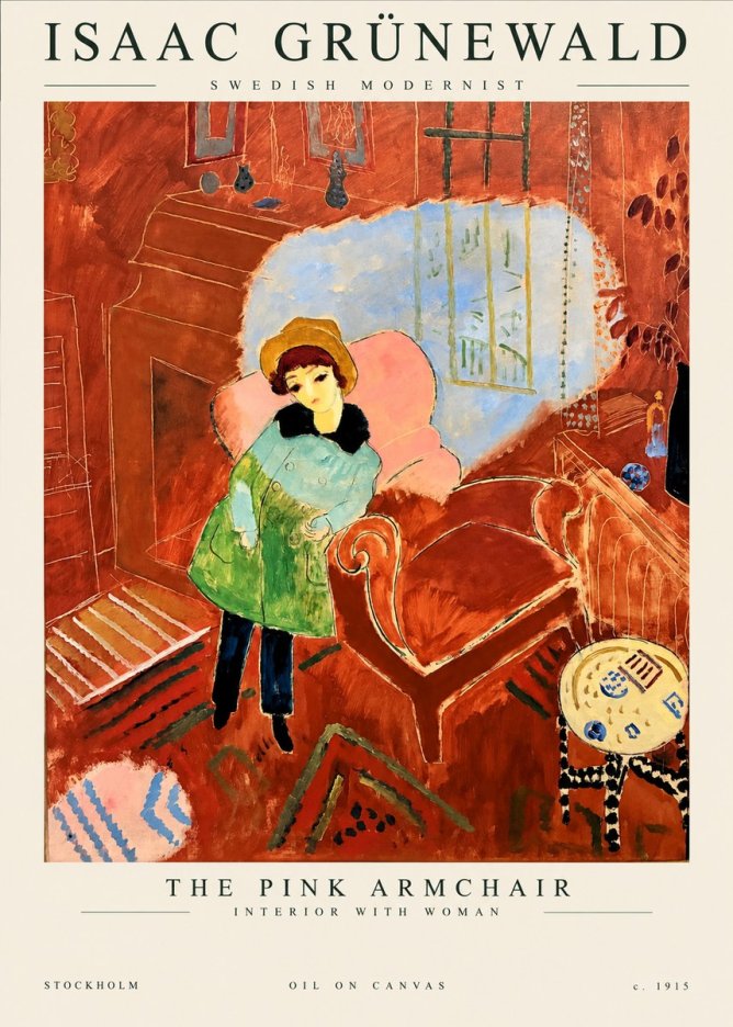 Isaac Grünewald Interior with Young Girl No2 - Affiche