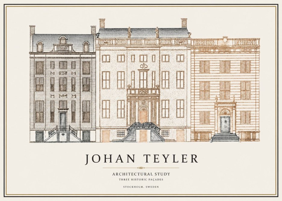 Johan Teyler Architectural Study - Three Historic Façades No1 - Affiche
