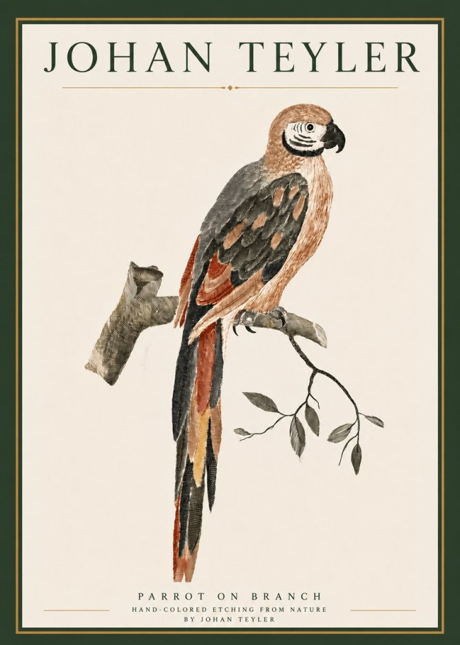 Johan Teyler Parrot on Branch No4 - Affiche