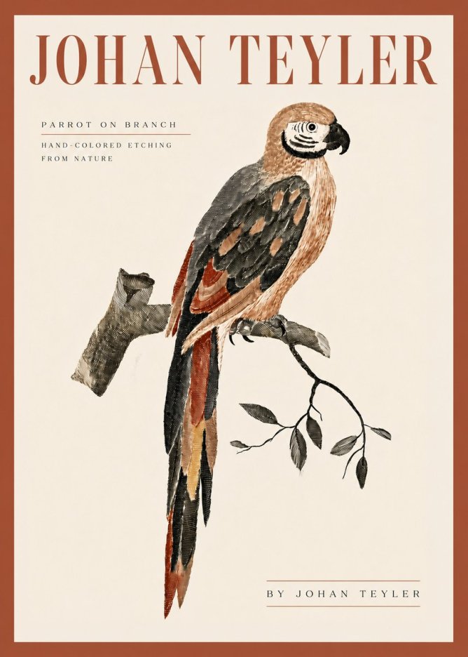 Johan Teyler Parrot on Branch No5 - Affiche