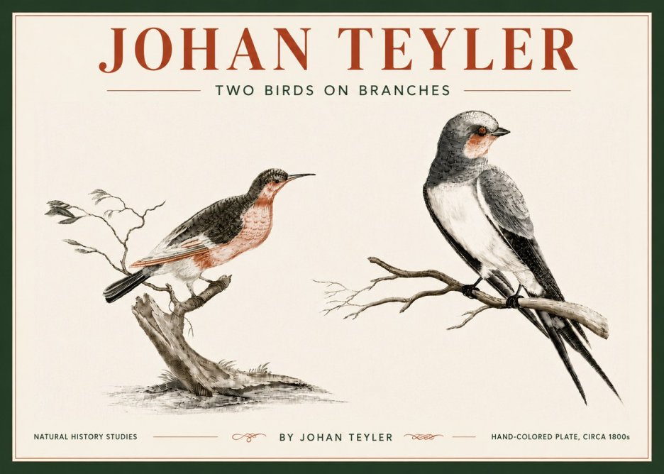 Johan Teyler Two Birds on Branches No6 - Affiche