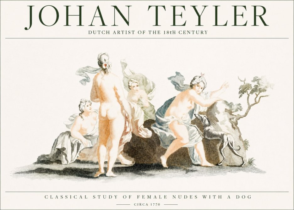 Johan Teyler Classical Study of Female Nudes with a Dog No1 - Affiche