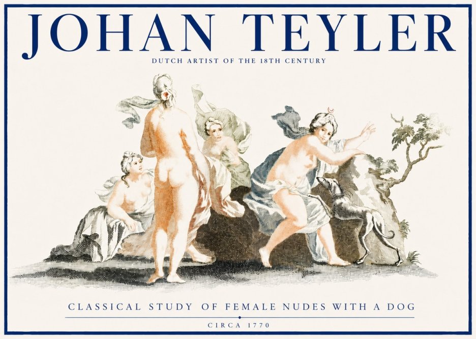 Johan Teyler Classical Study of Female Nudes with a Dog No2 - Affiche