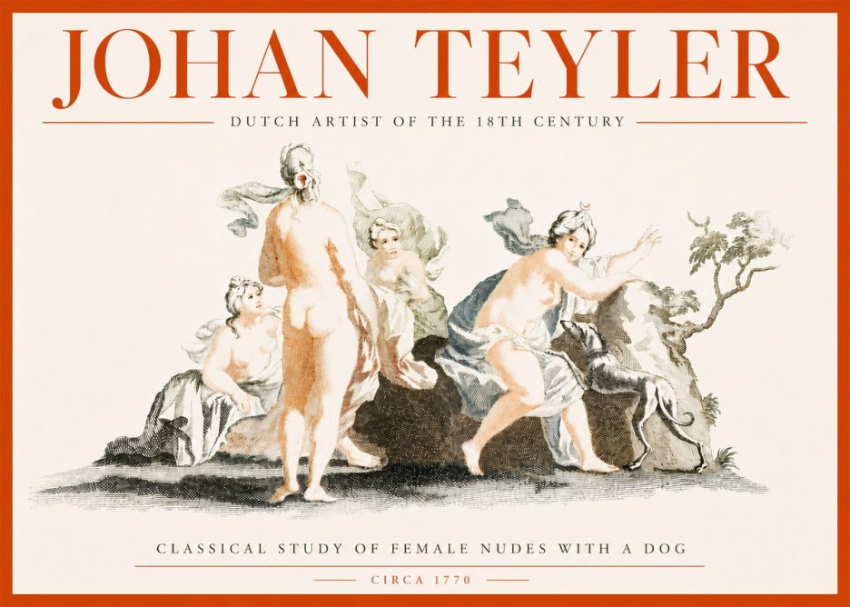 Johan Teyler Classical Study of Female Nudes with a Dog No3 - Affiche