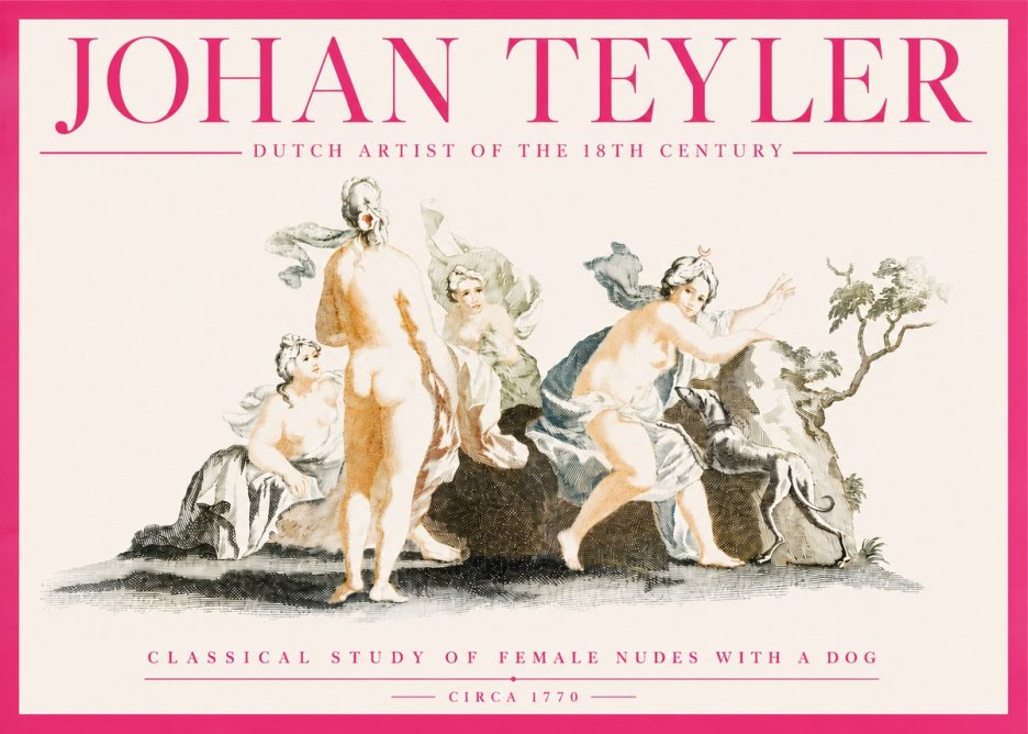 Johan Teyler Classical Study of Female Nudes with a Dog No4 - Affiche