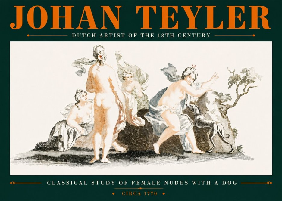 Johan Teyler Classical Study of Female Nudes with a Dog No5 - Affiche