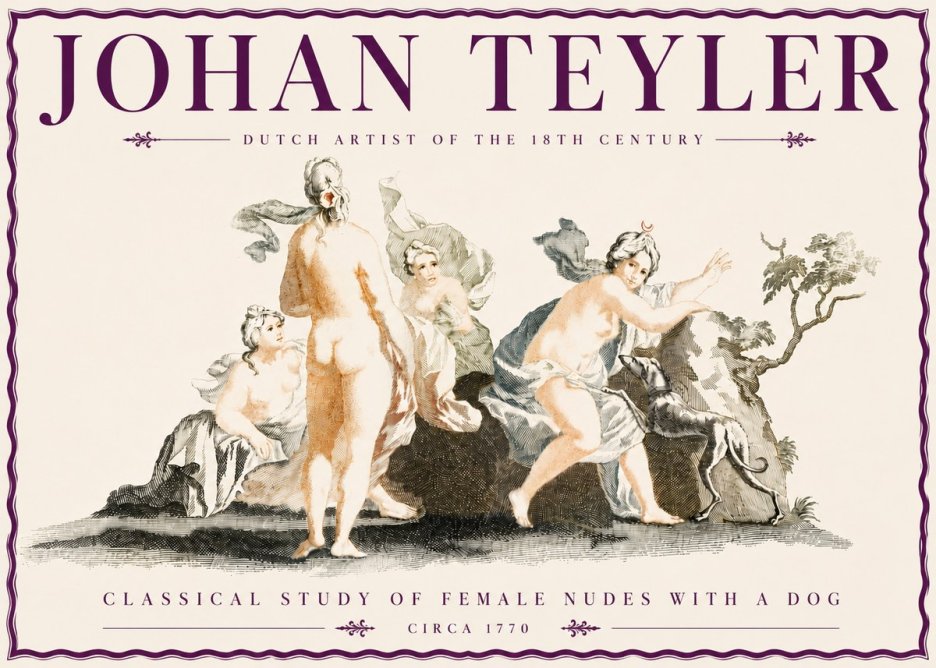 Johan Teyler Classical Study of Female Nudes with a Dog No6 - Affiche