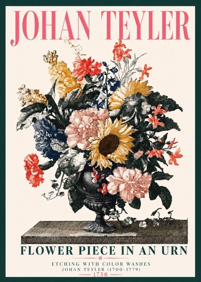 Johan Teyler Flower Piece in an Urn I No4 - Affiche