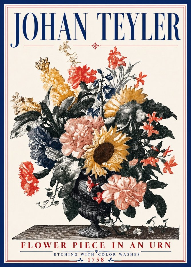 Johan Teyler Flower Piece in an Urn I No6 - Affiche