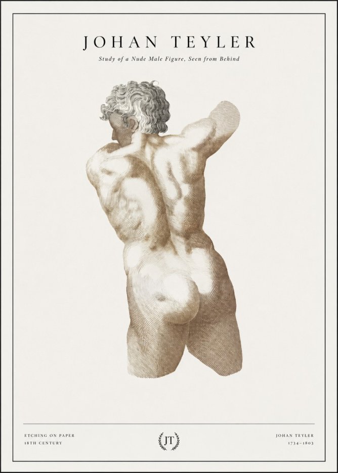Johan Teyler Study of a Nude Male Figure, Seen from Behind No1 - Affiche