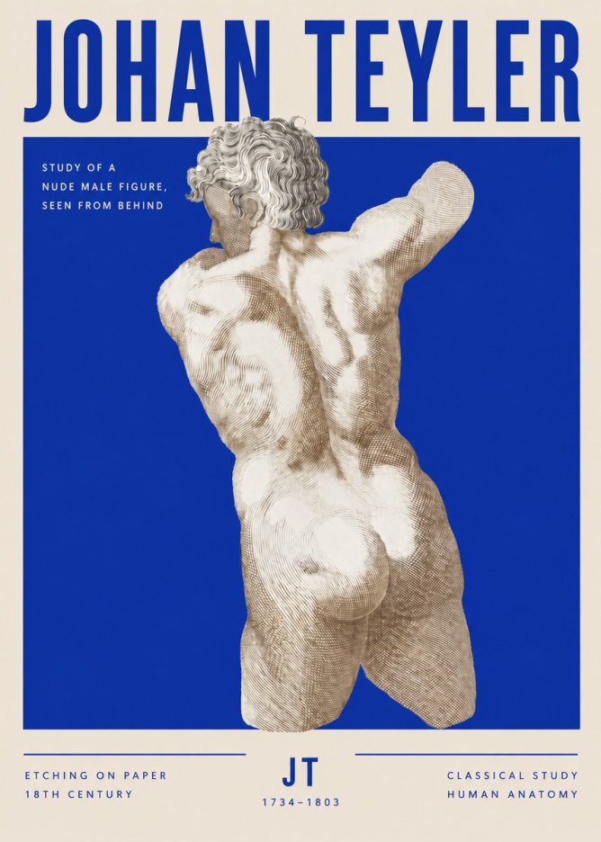 Johan Teyler Study of a Nude Male Figure, Seen from Behind No3 - Affiche