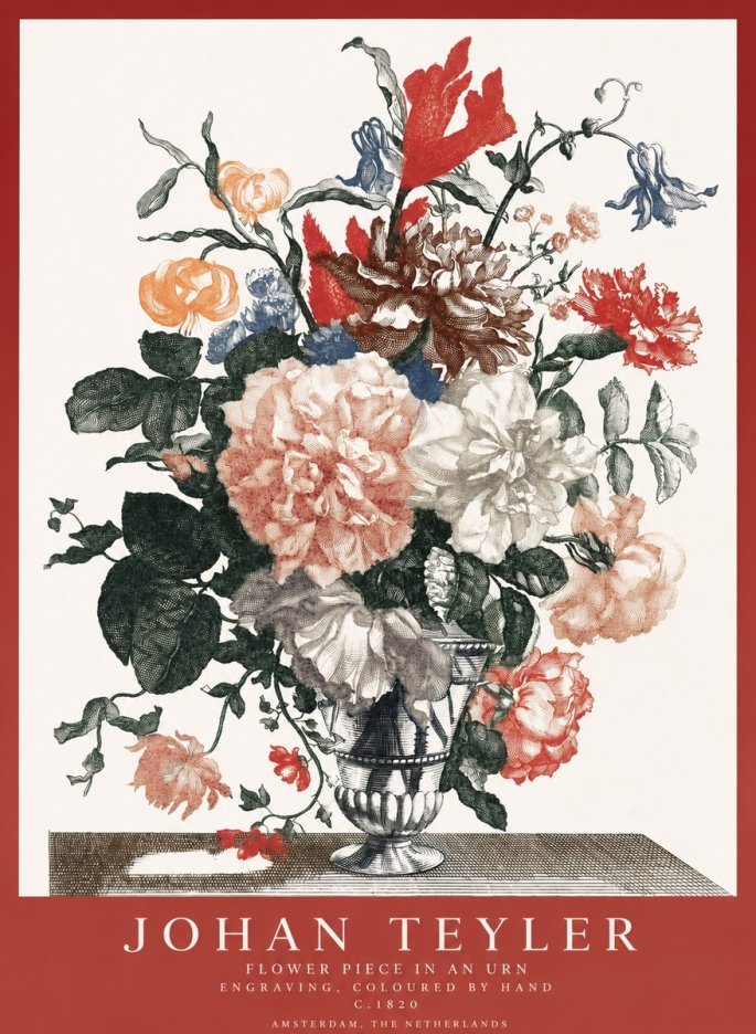 Johan Teyler Flower Piece in an Urn II No1 - Affiche